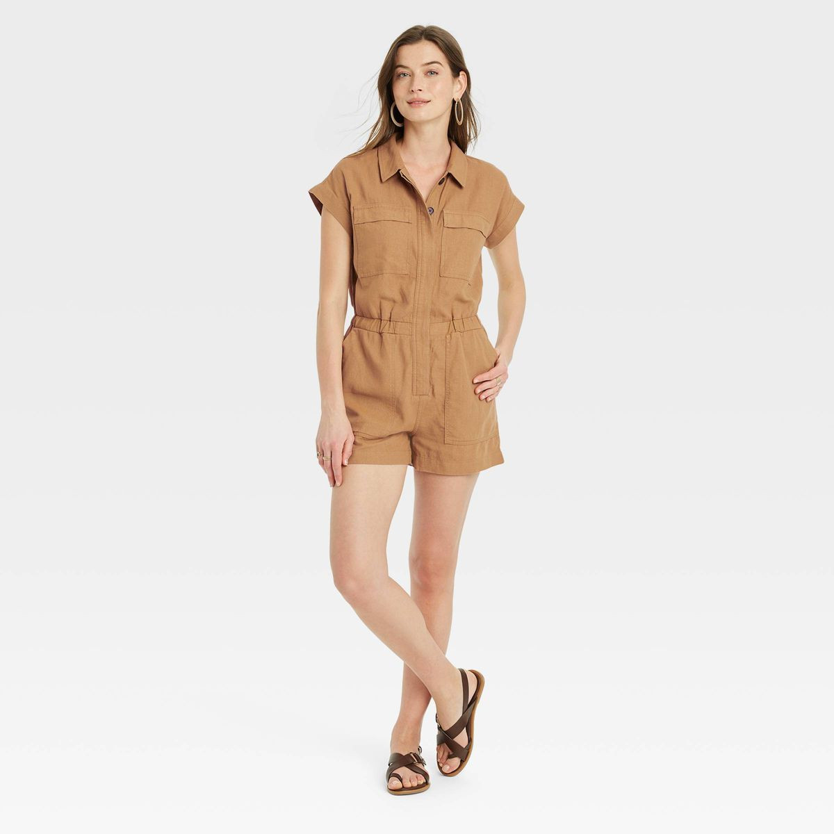 Women's Short Sleeve Romper - Universal Thread™ Brown 2 | Target