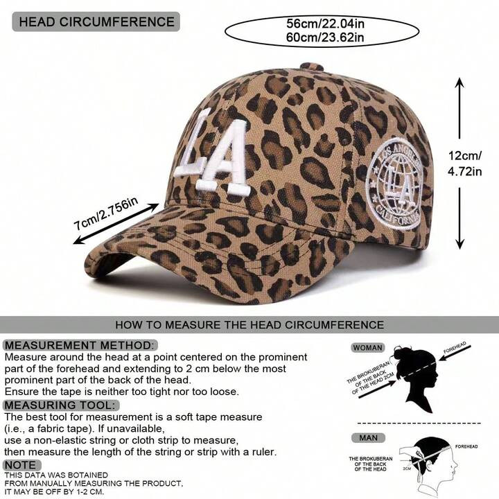 1pc Women Leopard Print LA Baseball Cap, Adjustable Outdoor Sun Protection Casual Hat, Suitable F... | SHEIN