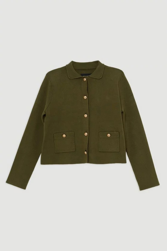 Viscose Blend Full Milano Knit Clean Jacket | Karen Millen UK + IE + DE + NL