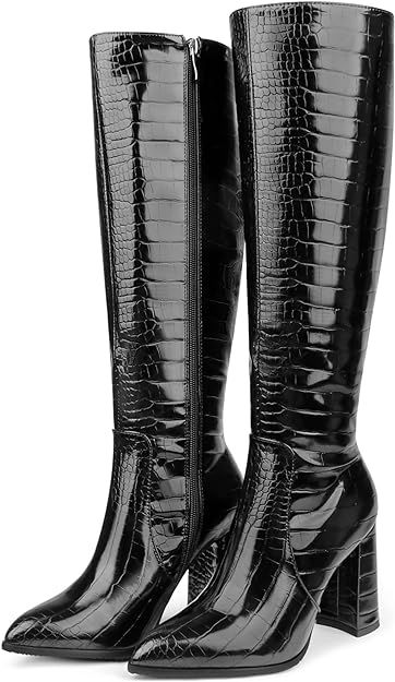 COLETER Women's Knee High Boots Pointed Toe Chunky Gogo Boots Zipper Block Heeled Tall Dress Boot... | Amazon (US)
