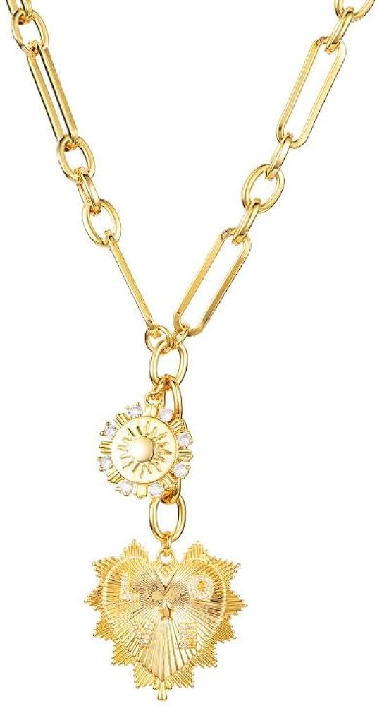 ANIZOXY Sun Heart Pendant Choker Necklace for Women Gils,18K Gold Plated Multi Pendants Chunky Ch... | Amazon (US)