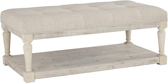 Signature Design by Ashley Shawnalore Farmhouse Upholstered Solid Wood Ottoman Coffee Table, Whit... | Amazon (US)