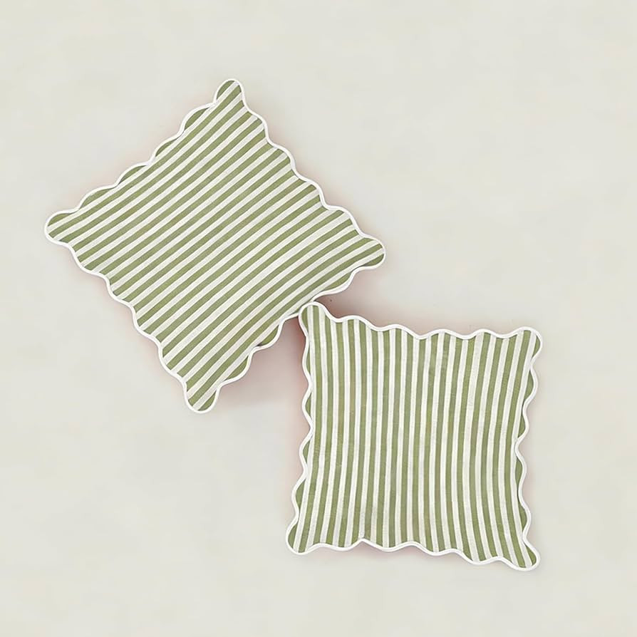 Scalloped Throw Pillow Covers | Decorative Couch Pillows | Cute Stripe Pillow Cases | Boho Sytle ... | Amazon (US)