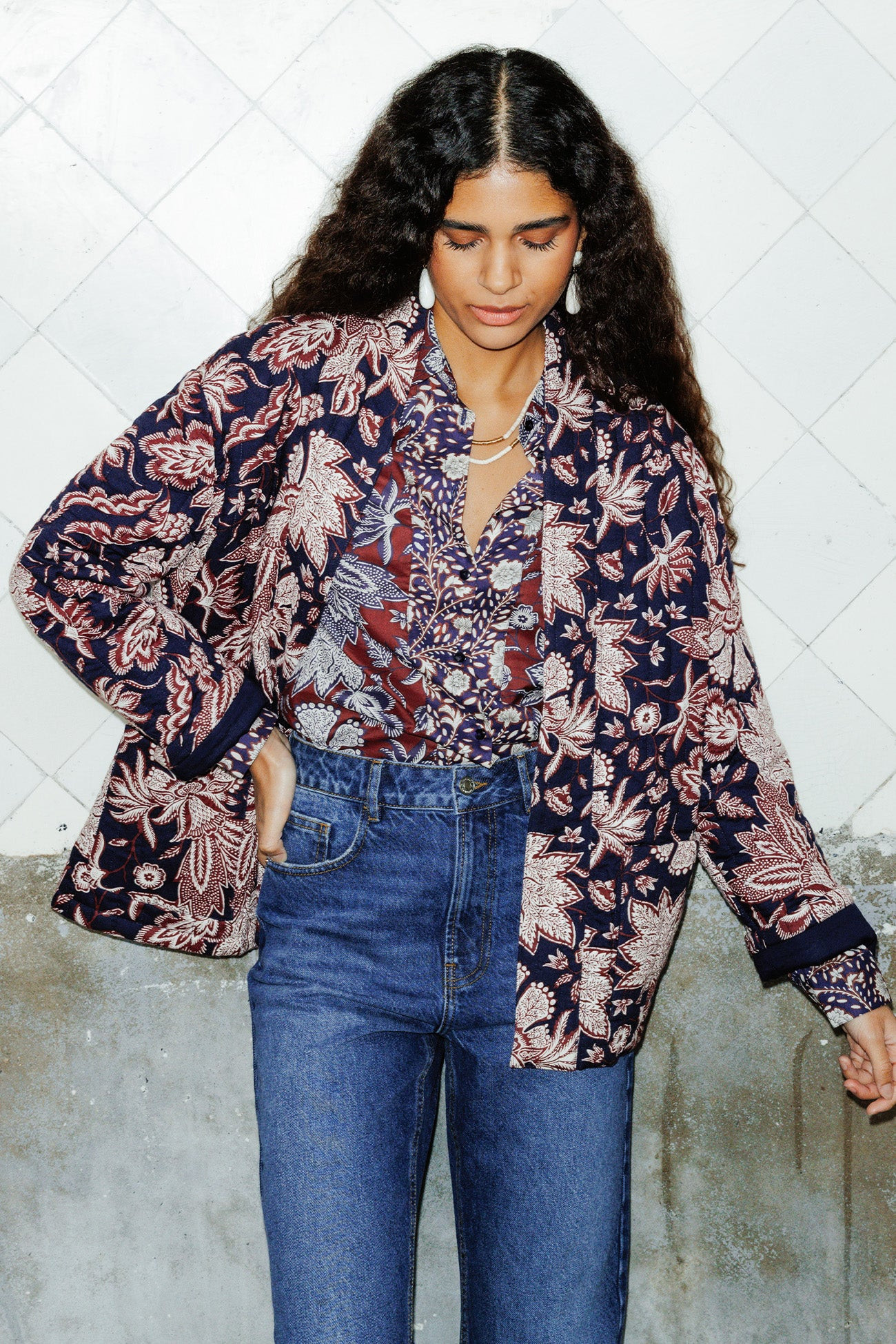 Veste matelassée motif indien - Imprimé bleu | Promod (FR)