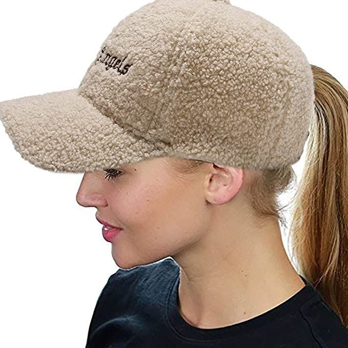 Lamb-Wool Baseball-Caps Adjustable,Teddy-Fleece Baseball Hat,Winter Hat Ponytail Hole for Women M... | Amazon (US)