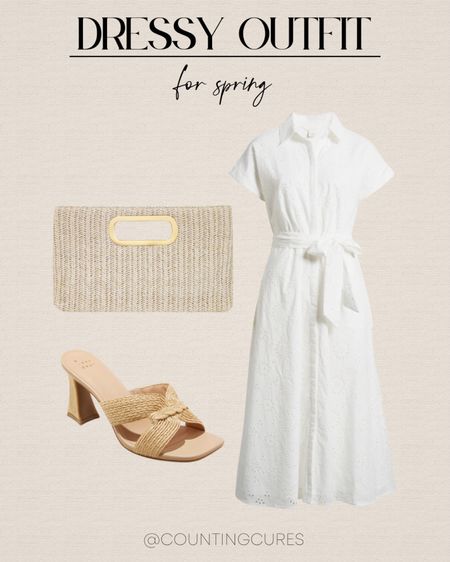 Here's an elegant dressy look that you can wear for spring: a chic white eyelet midi dress, rattan heels and purse!
#classicoutfit #travellook #wardroberefresh #fashionfinds

#LTKSeasonal #LTKShoeCrush #LTKStyleTip