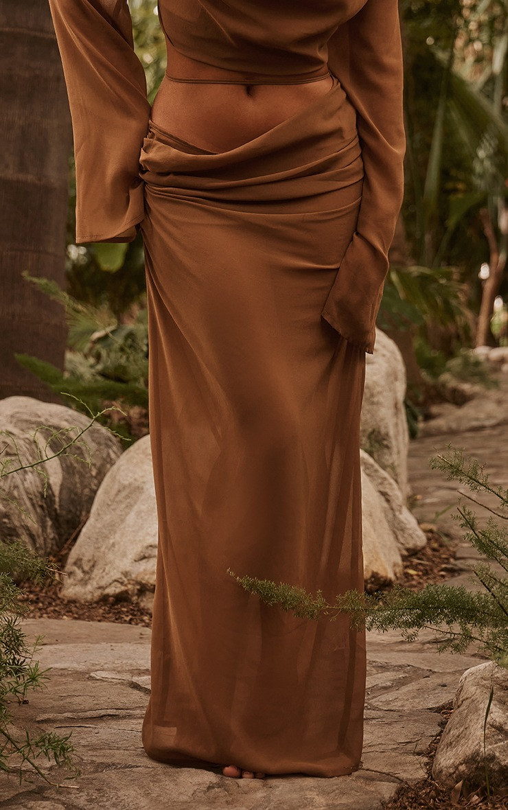 Brown Chiffon Maxi Beach Skirt | PrettyLittleThing UK