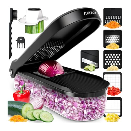 Fullstar Vegetable Chopper, Mandoline Slicer - Cheese Grater, Food Chopper with Container, Kitchen Gadgets, Home Essentials (6-in-1, Black) | Amazon (US)