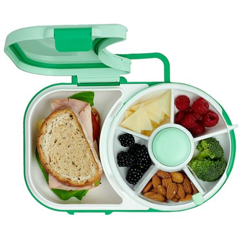 GoBe Kids Lunchbox with Detachable Snack Spinner + Hand Strap & Sticker Sheet, Reusable Bento Style Lunch Container, 5 Small +1 Large Sandwich Compartment, BPA & PVC Free, Dishwasher Safe (Mint Green) | Amazon (US)