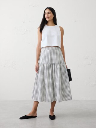 Seersucker Tiered Midi Skirt | Banana Republic Factory