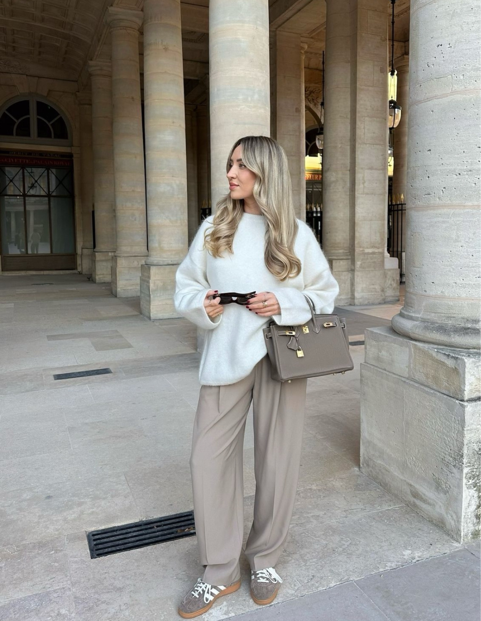 Autumn neutrals in Paris 🤍 my favourite type of jumper this season… Mohair oversized! Super cosy from H&M, but elevated with Other Stories tailored trousers in taupe. My favourite Adidas and Celine oval sunglasses. Great workwear outfit, or city chic #LTKautumn 

#LTKworkwear #LTKstyletip