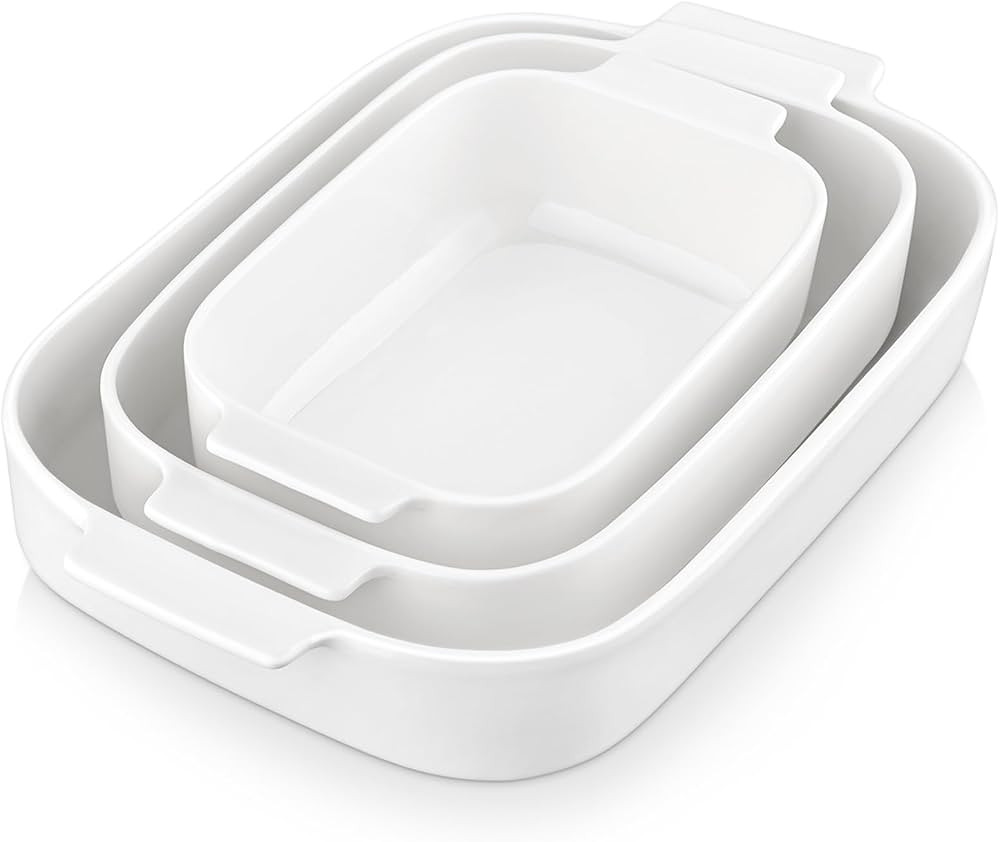 MALACASA Casserole Dishes for Oven, Porcelain Baking Dishes Set of 3, Durable Casserole Dish Set ... | Amazon (US)