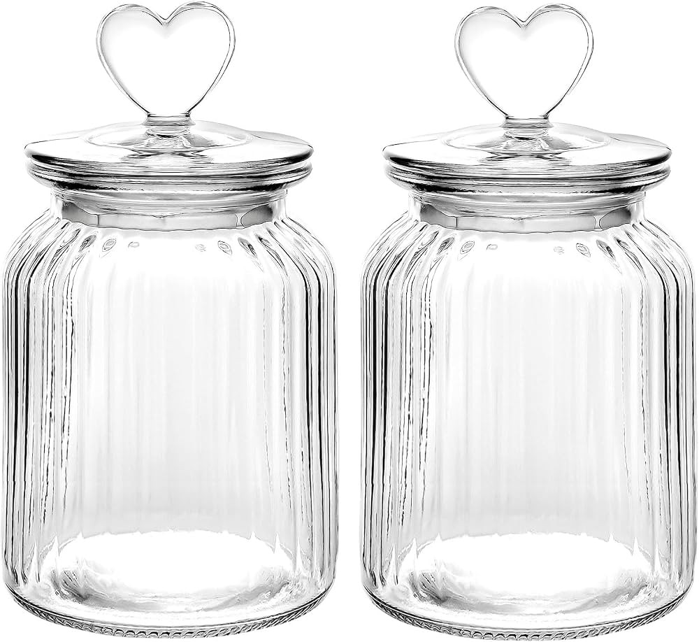 WHJY Set of 2 Airtight Glass Jars Decorative Jars, 32oz Jar of Hearts Cute Cookie Jar Decorative ... | Amazon (US)