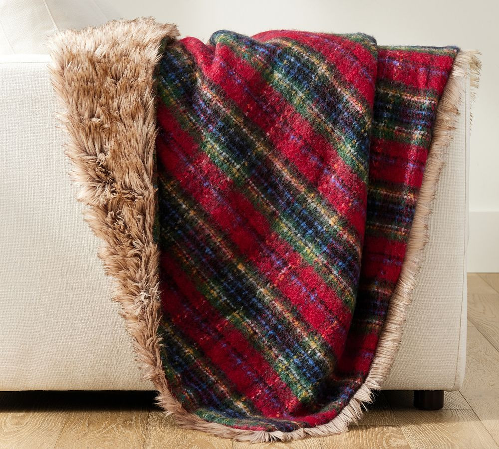 Stewart Plaid Faux Fur Back Throw | Pottery Barn (US)