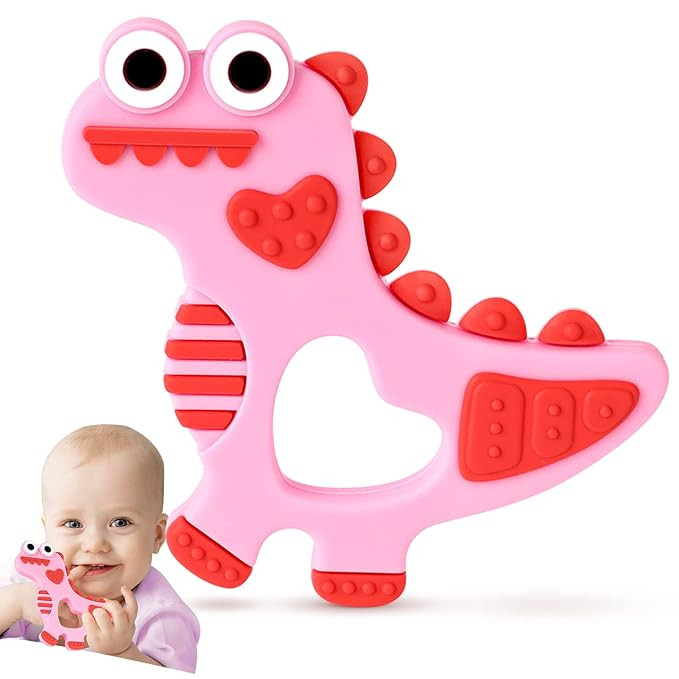 NPET Pink Dinosaur Teething Toys for Babies 0-6/6-12 Months Silicone Baby Teething Toy Gift Girls... | Amazon (US)
