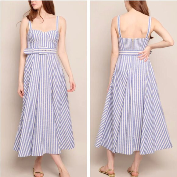 NWT Cara Cara Calypso Midi Dress - Ivory Blue Striped Seersucker Cocktail Party | Poshmark