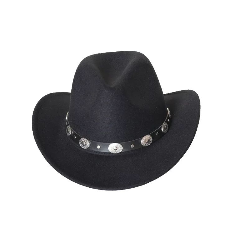 LZLER Western Cowboy Hat for Men Women Felt Wide Brim Cowgirl Hat with Strap | Walmart (US)