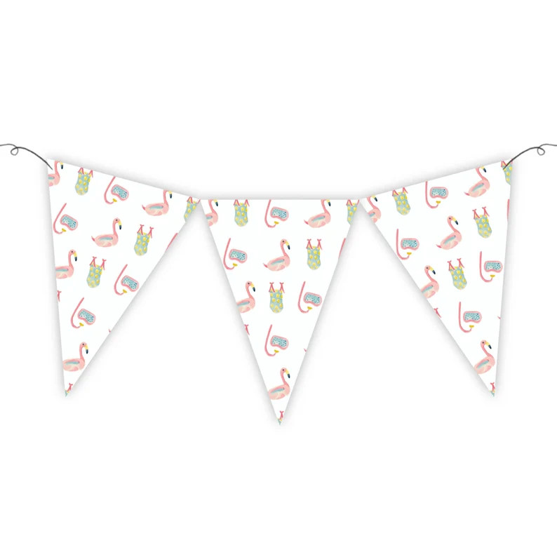 Printable Flamingo Pool Party Bunting, Flamingo Pool Party Banner, Flamingo Pool Birthday Party D... | Etsy (US)