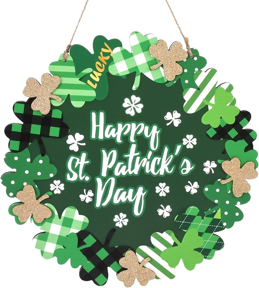St Patricks Day Decorations, Green Shamrock Hanging Welcome Sign St Patricks Day Door Decor for T... | Amazon (US)