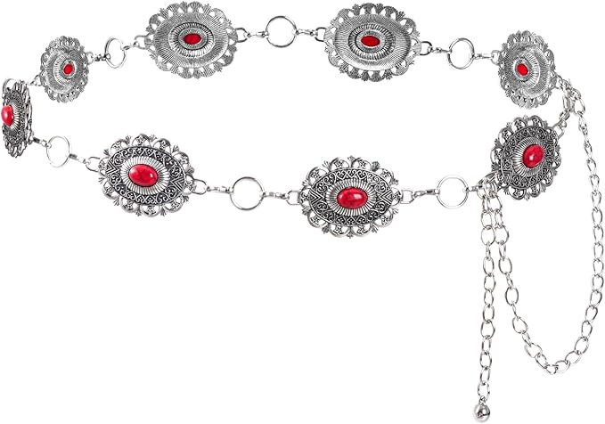 Western Oval Concho Chain Belt for Women Metal Waist Chain Belt for Dresses Jeans Western Cowgirl | Amazon (US)