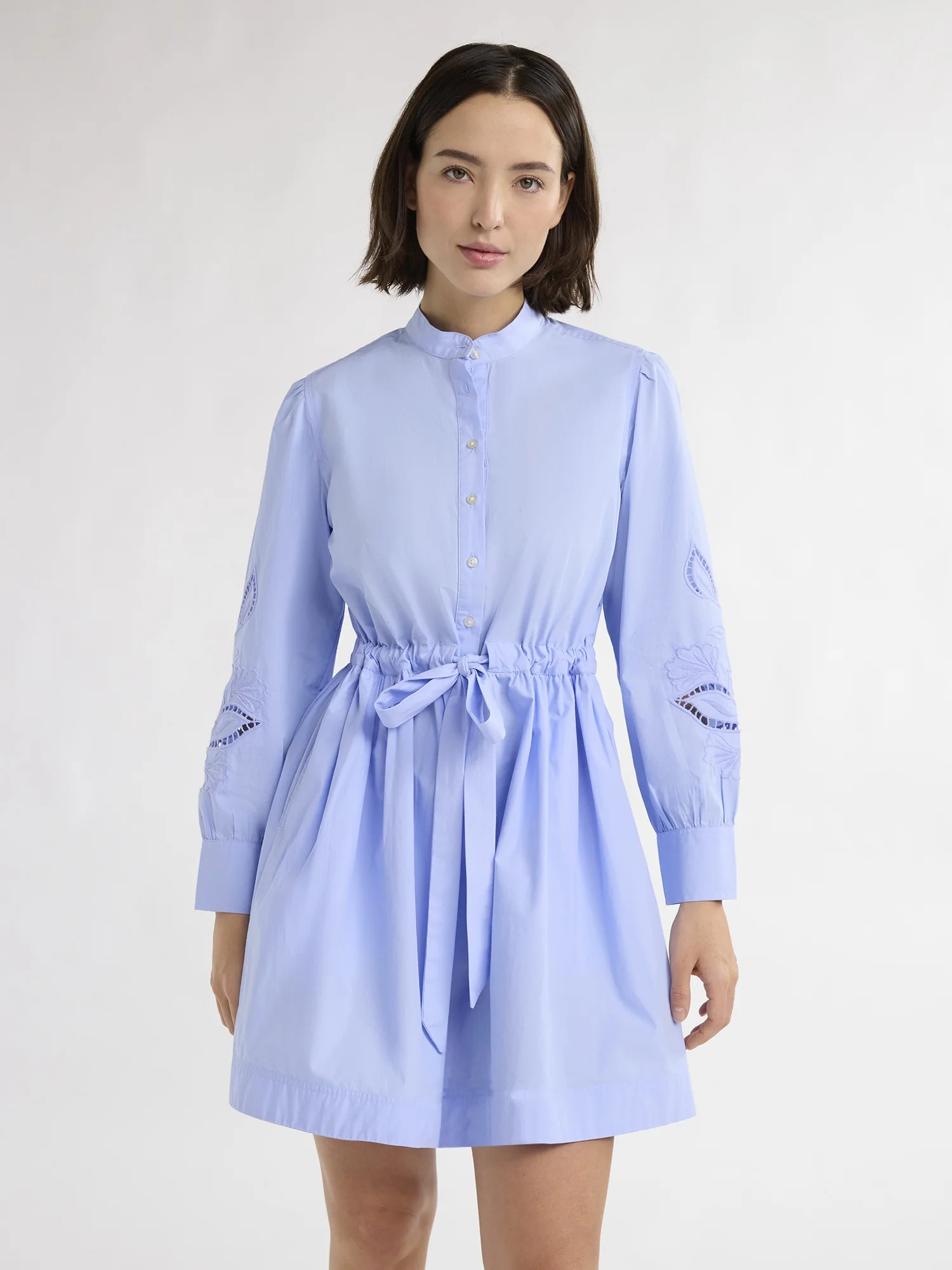 Free Assembly Women’s Cotton Tie Front Mini Dress with Long Sleeves, Sizes XS-XXXL | Walmart (US)