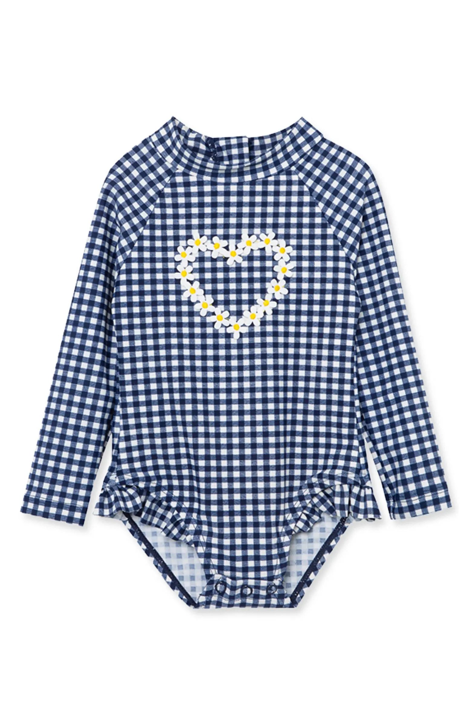 Little Me Kids' Daisy Gingham Check One-Piece Rashguard Swimsuit | Nordstrom | Nordstrom