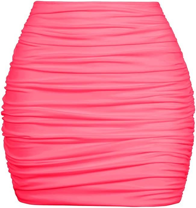 YMDUCH Women's Sexy High Waist Solid Tight Ruched Bodycon Mini Club Skirt | Amazon (US)