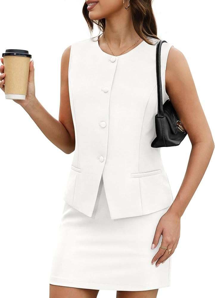 Casly Lamiit Womens Two Piece Blazer Outfits Summer Skirt Set Button Down Vest Short Skort Crew N... | Amazon (US)