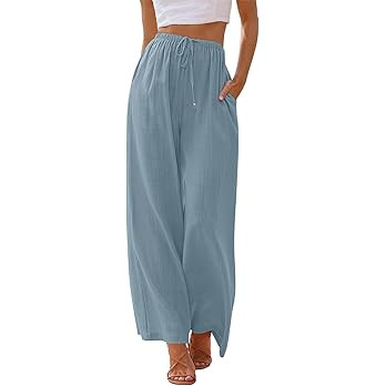 LILLUSORY Linen Wide Leg Pants Womens Palazzo Flowy Beach Vacation 2026 Summer Spring Fashion Out... | Amazon (US)