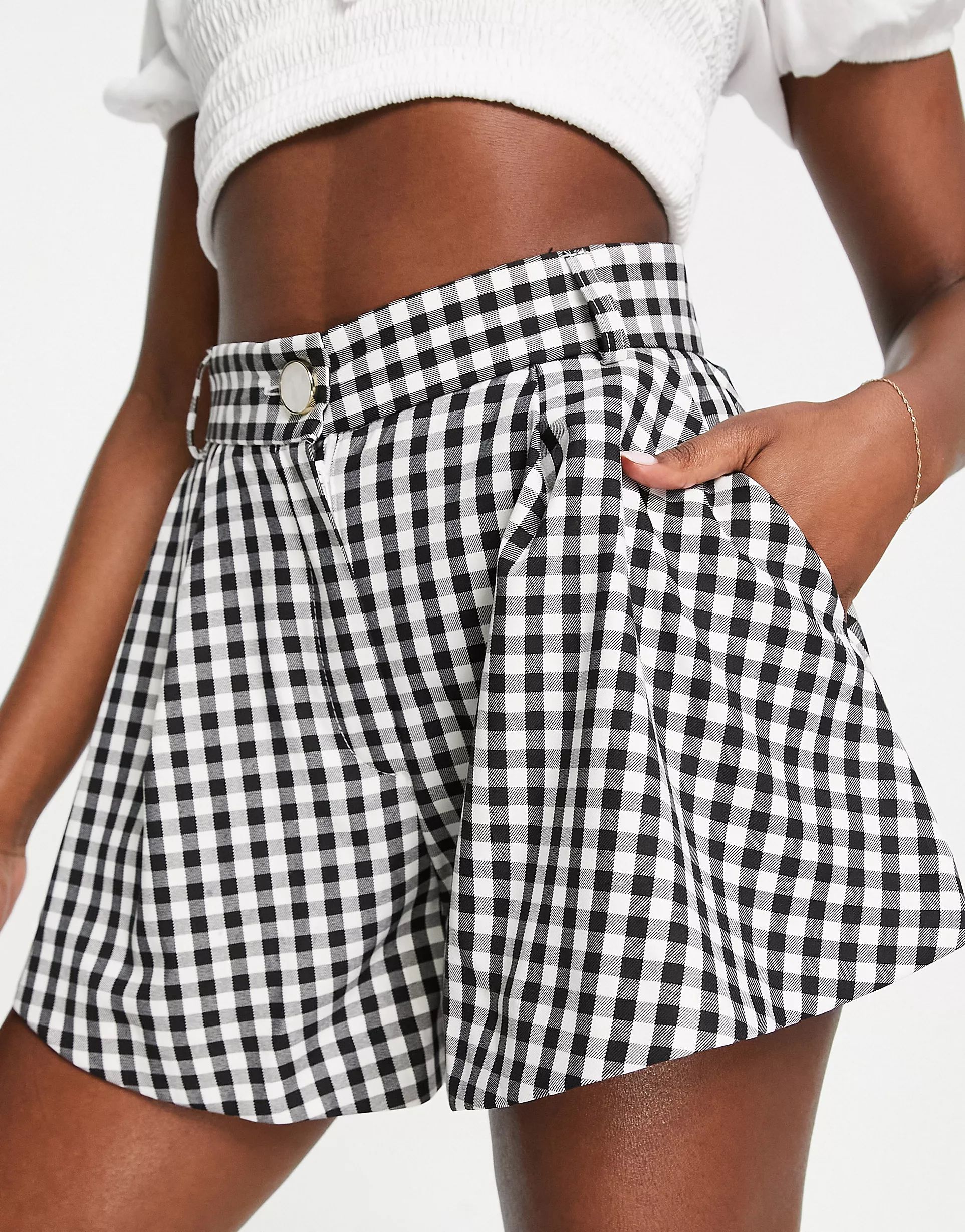 River Island check flared shorts in black - part of a set | ASOS (Global)