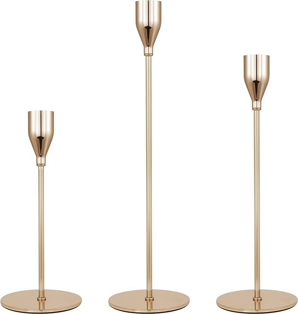 Lebenze French Gold Candlestick Holders, Set of 3 Modern Candle Holder for Taper Candles ,Candela... | Amazon (US)
