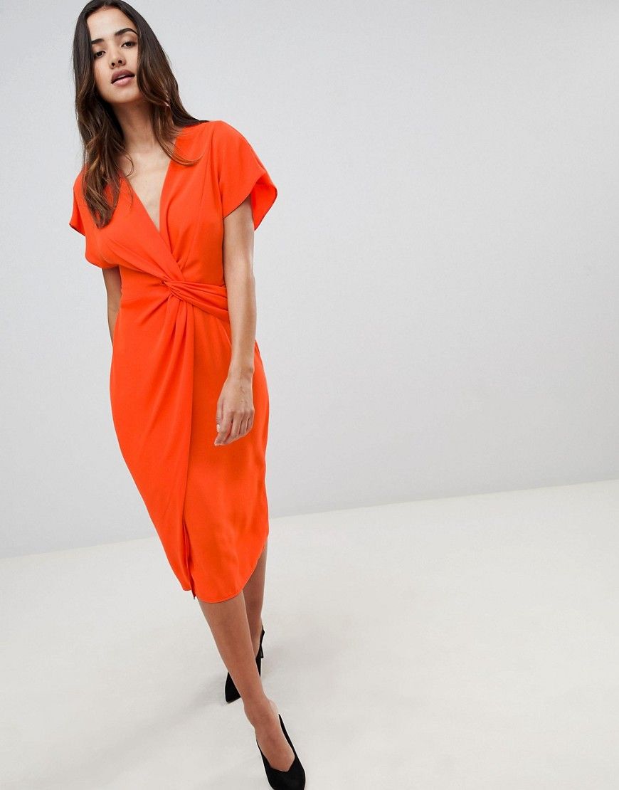 ASOS DESIGN Twist Midi Dress With Kimono Sleeve - Red | ASOS US