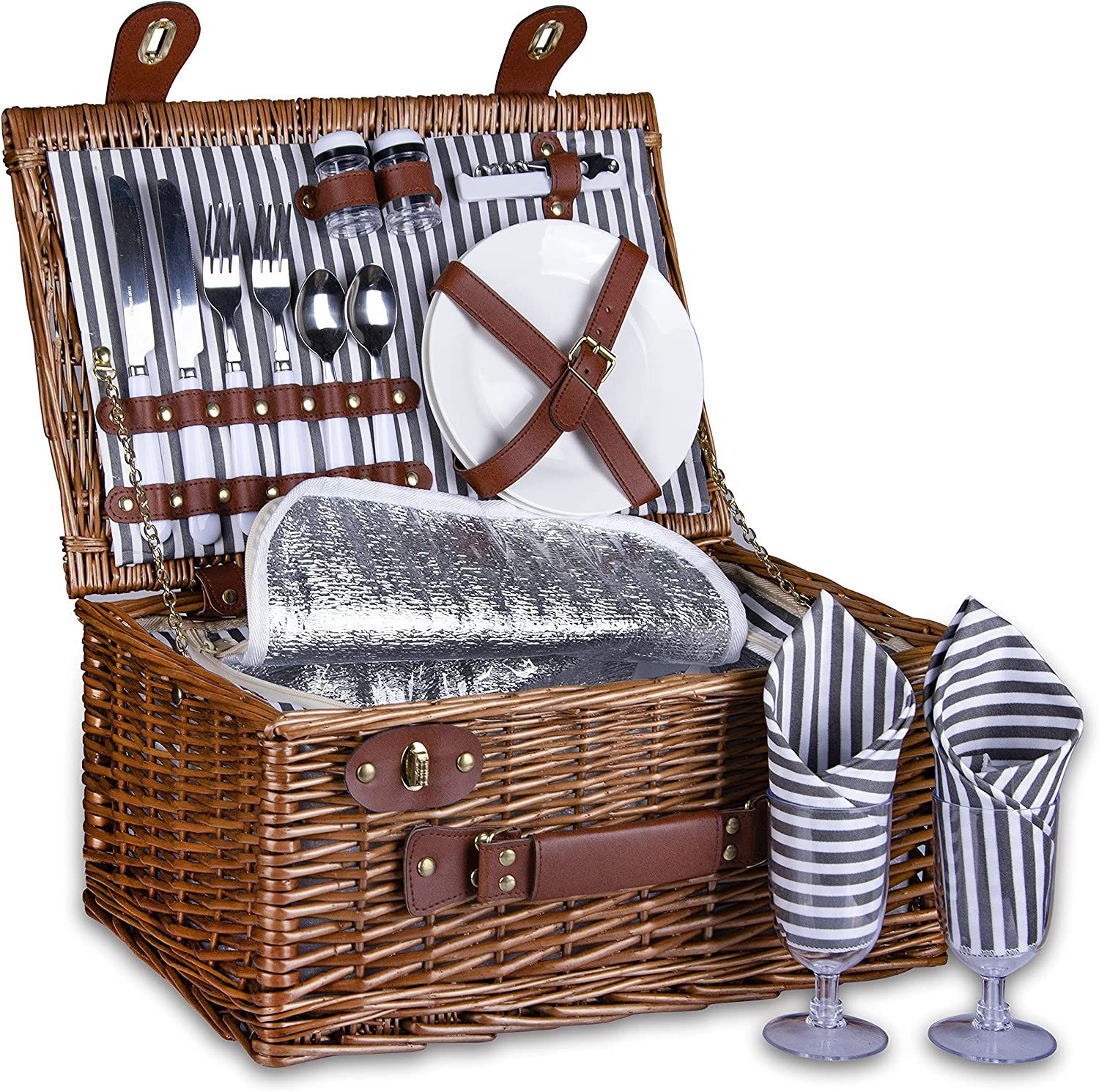 SatisInside Picnic Basket for 2 Wicker Picnic Set with Insulated Liner for Camping,Wedding,Valent... | Amazon (US)