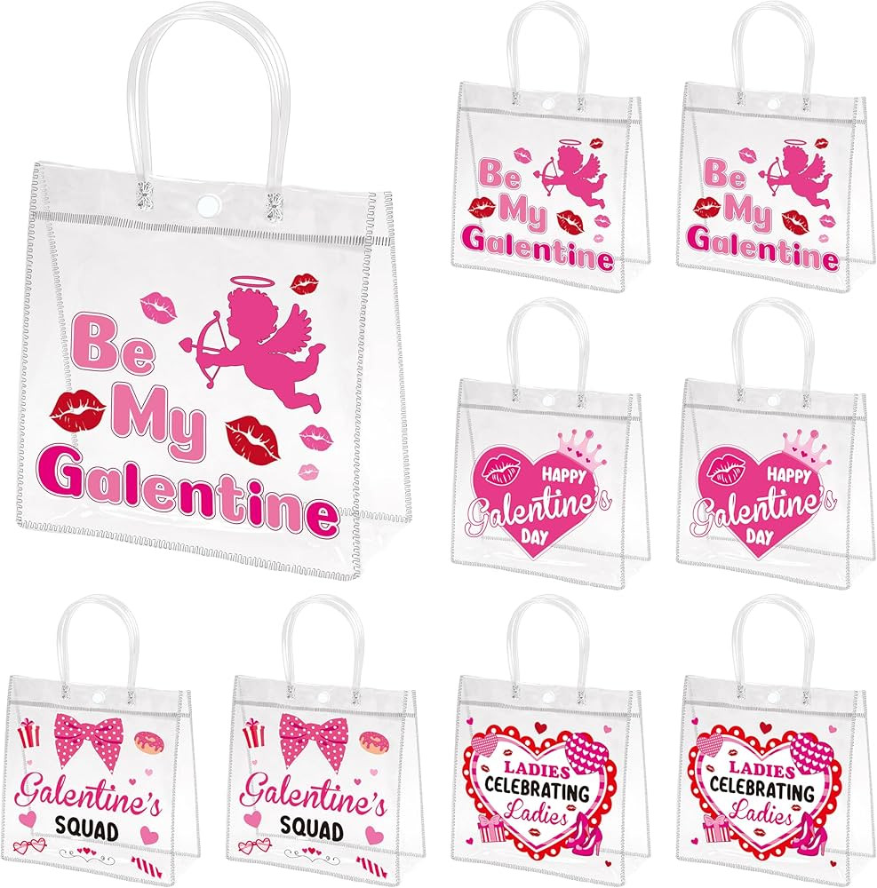 H1vojoxo Galentine's Day Gift Bags - 24PCS Galentine Clear PVC Gift Bags with Handle 7.9x3.2x7.9 ... | Amazon (US)