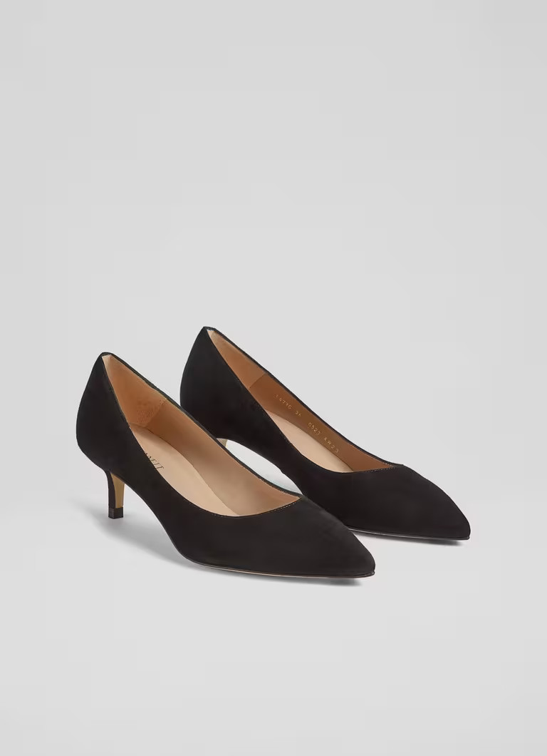 Classic Audrey Black Suede Kitten Heel Courts | L.K. Bennett (UK)