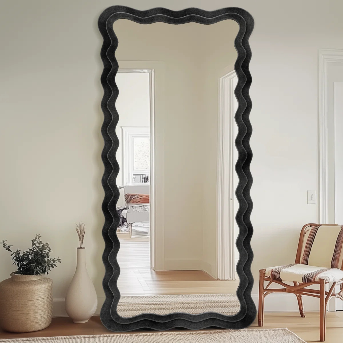Irregular Wavy Full Length Mirror with Flannel Wrapped Frame | Wayfair North America