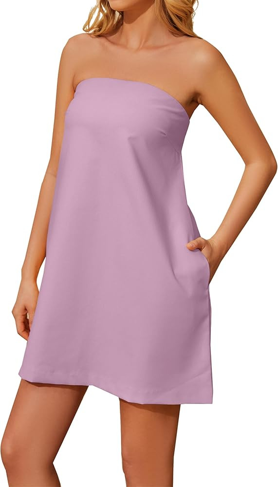 Women's Off Shoulder Tube Dress Loose Fit Strapless Sleeveless with Pocket Bandeau Dress Cut Out ... | Amazon (US)