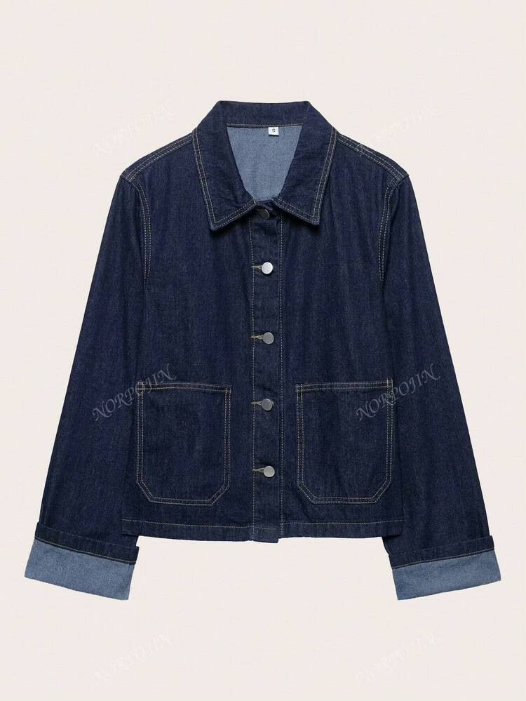 Lässige Denim Jacke Mit Umschlagmanschetten Und Knopfverschluss, Langarm, Frühling/Herbst | SHEIN