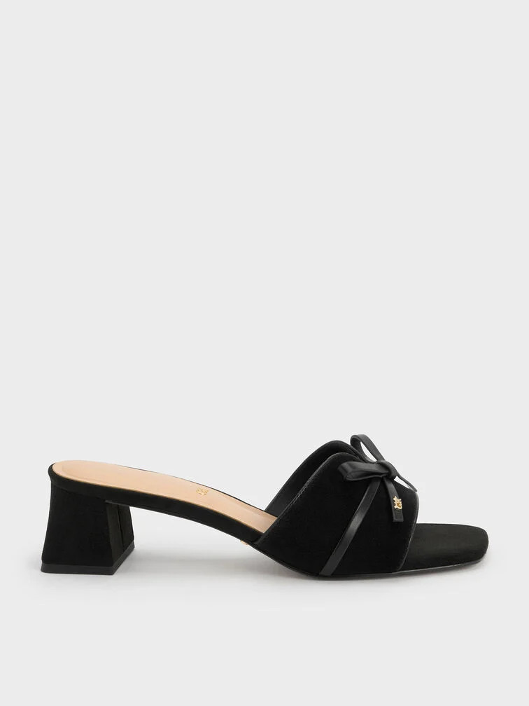 Burgundy Leather & Suede Bow Heeled Mules | CHARLES & KEITH | Charles & Keith US