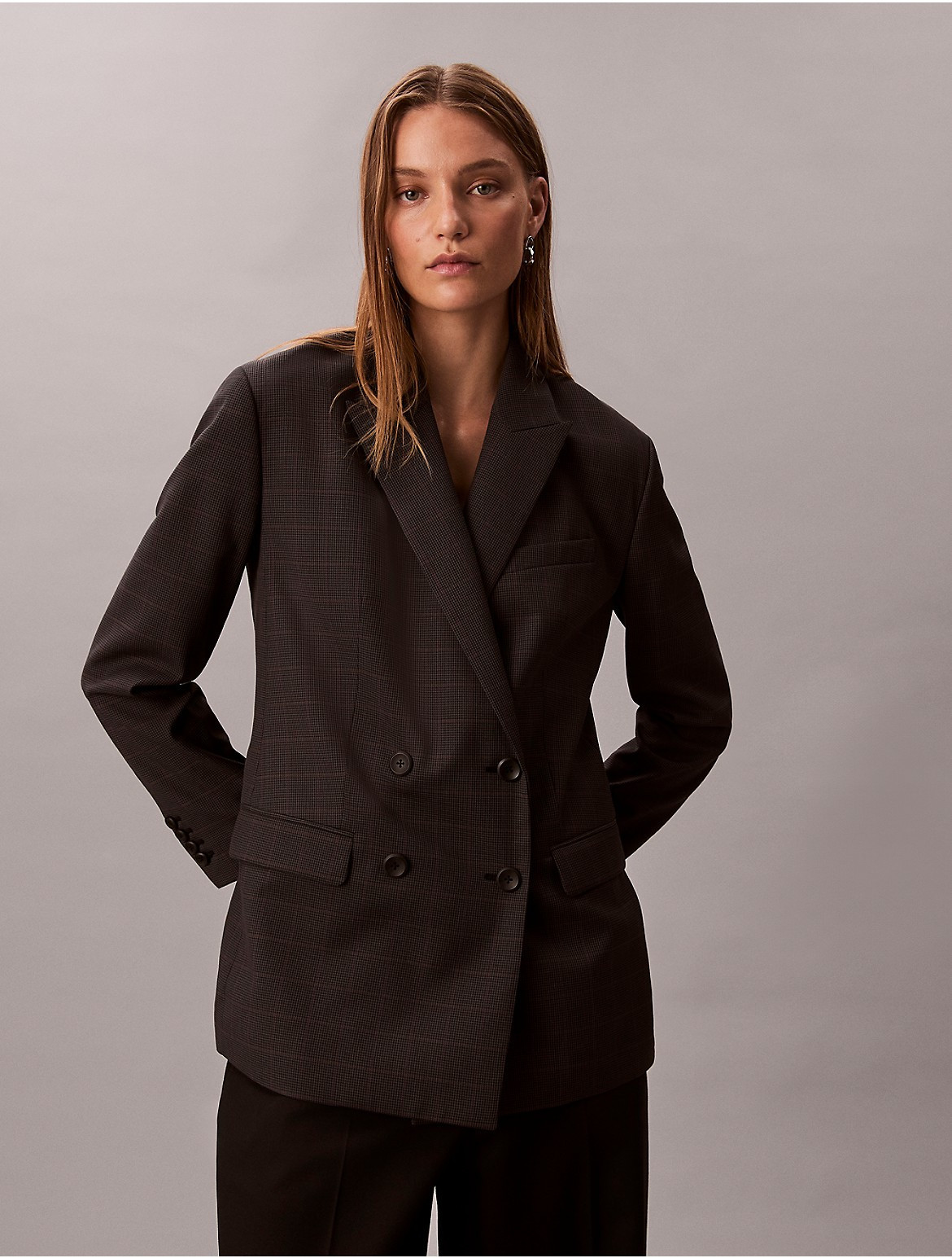 Calvin Klein Women's Houndstooth Wool Blend Relaxed Blazer - Brown - 2 | Calvin Klein (US)