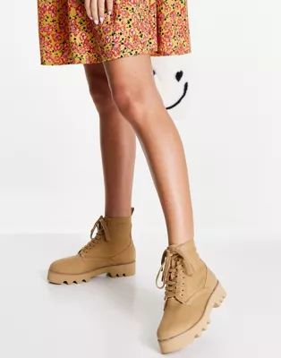 ASOS DESIGN Addition canvas lace up boots in beige | ASOS (Global)