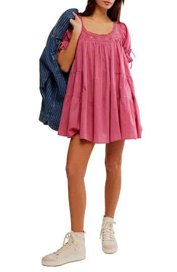 Free People Sandy Shores Cotton Babydoll Minidress in Soothing Petal at Nordstrom Rack, Size Medium | Nordstrom Rack