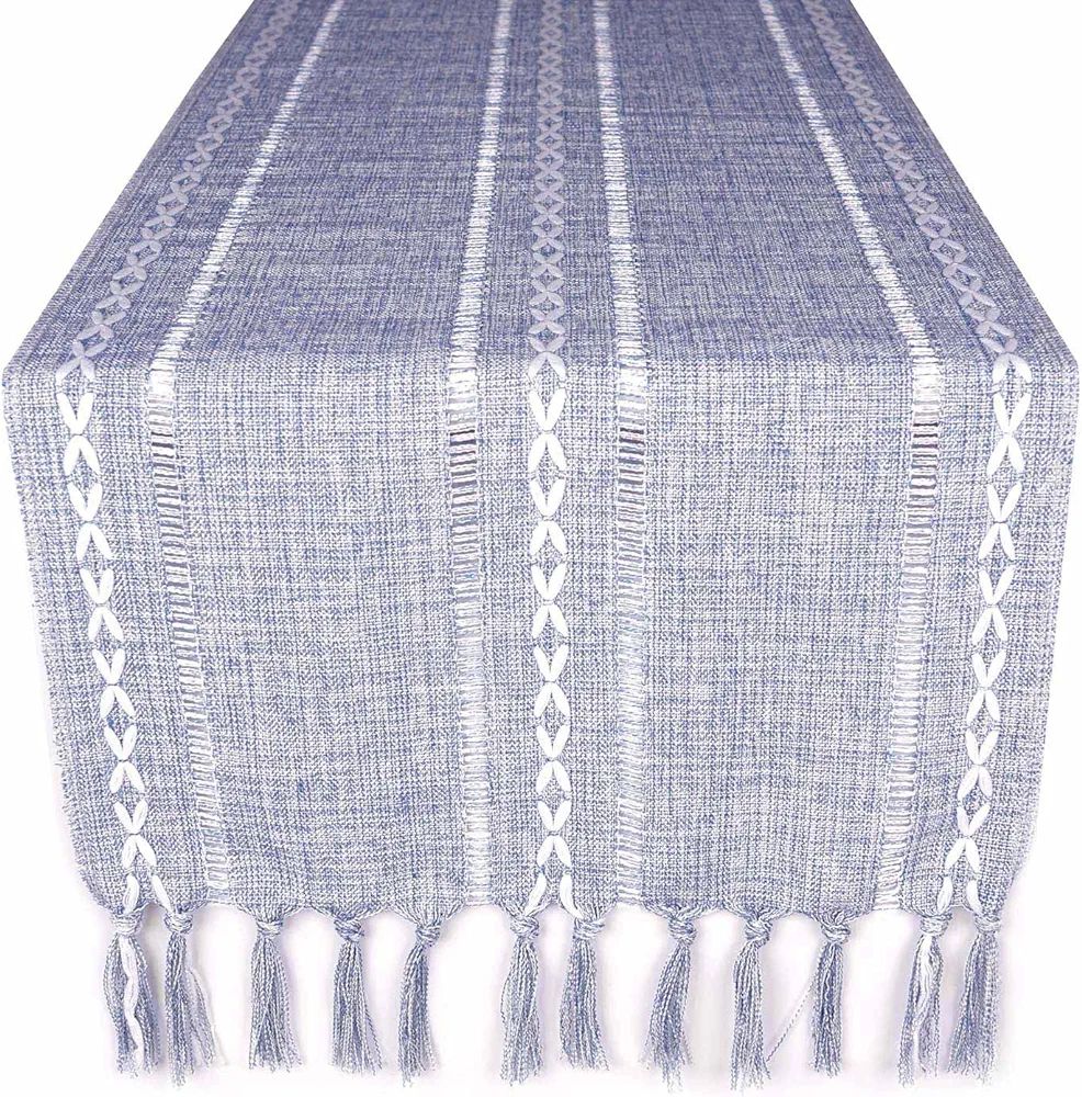 GSG Farmhouse Blue Table Runner Boho Style Linen 72 Inch Long, Handmade Rustic Table Runner with ... | Amazon (US)