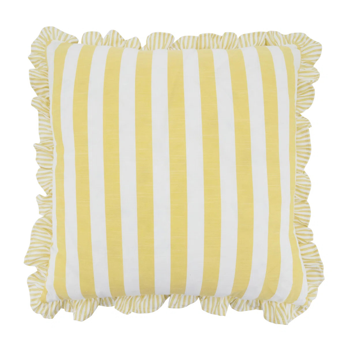 Striped Ruffle Edge Cotton-Blend Throw Pillow Cover – Classic Cabana Stripe Design for Sofa, Be... | Wayfair North America