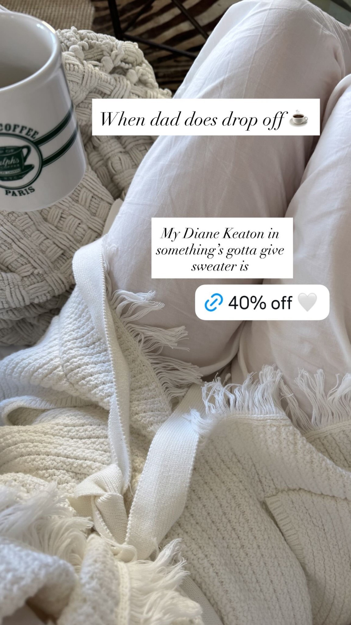 My Diane Keaton in something’s gotta give Gap sweater is 40% off.

#LTKSaleAlert #LTKmorningroutine #LTKootd