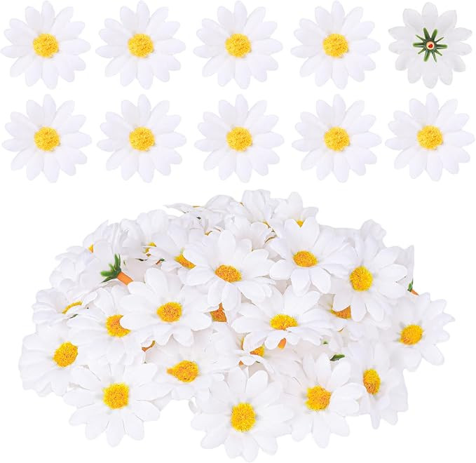 100Pcs Fabric Daisy Flower Head, 1.5 Inch Artificial Gerbera Daisy Artificial Chrysanthemum Flowe... | Amazon (US)