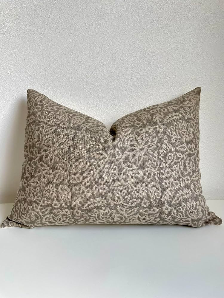 Amazon.com: CANYON THEORY STUDIO Hand Block Print Pure Linen Gray Floral Throw Pillow Cover: Handmade Vintage Cushion Cover (Jasper) (14" x 20") : Home & Kitchen | Amazon (US)
