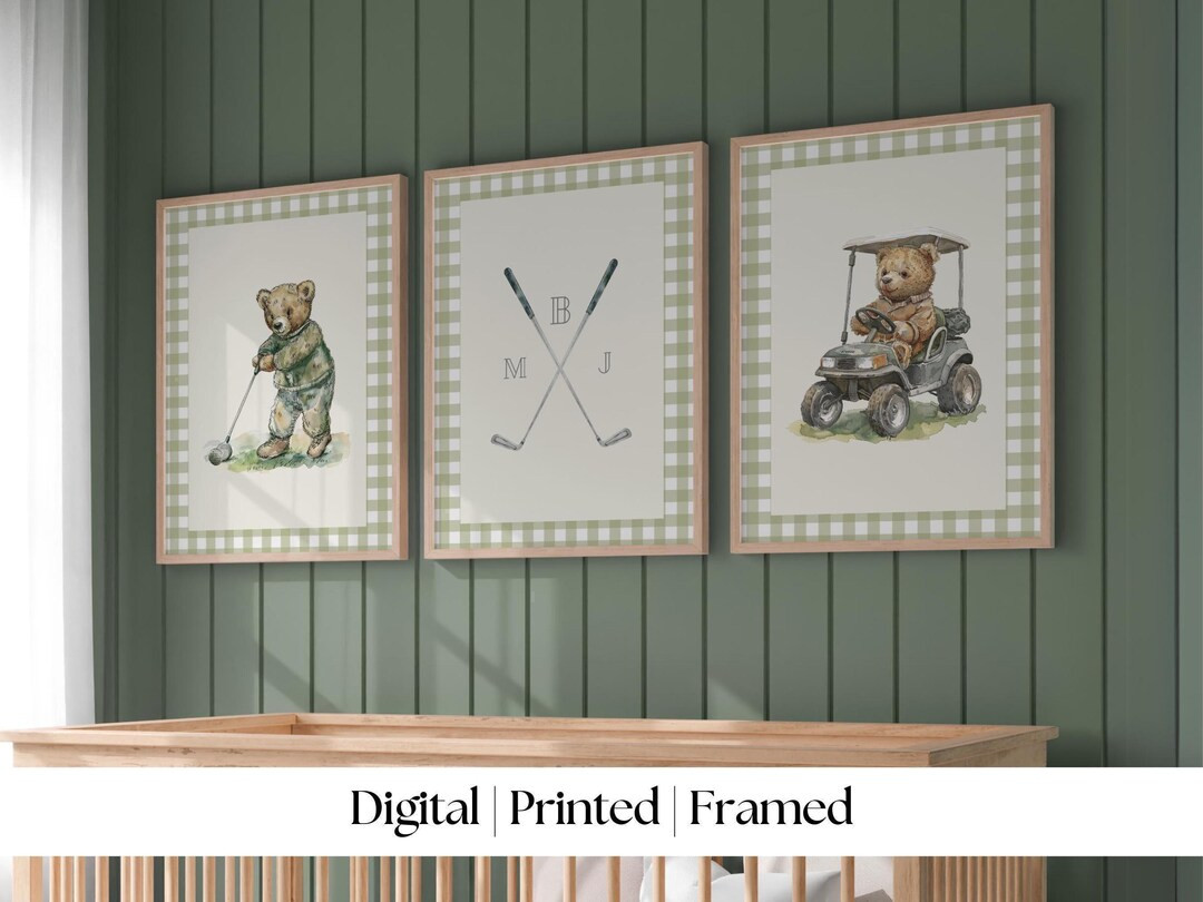 Bear Nursery Golf Art by House of Hari • Plaid Green Golf Boy Nursery Decorating • Print, Fra... | Etsy (US)