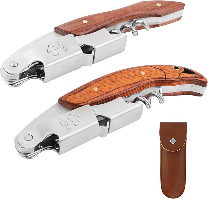 2-Pack Corkscrew Wine Opener - Professional Stainless Steel with Rosewood Handle, Foil Cutter, an... | Amazon (US)