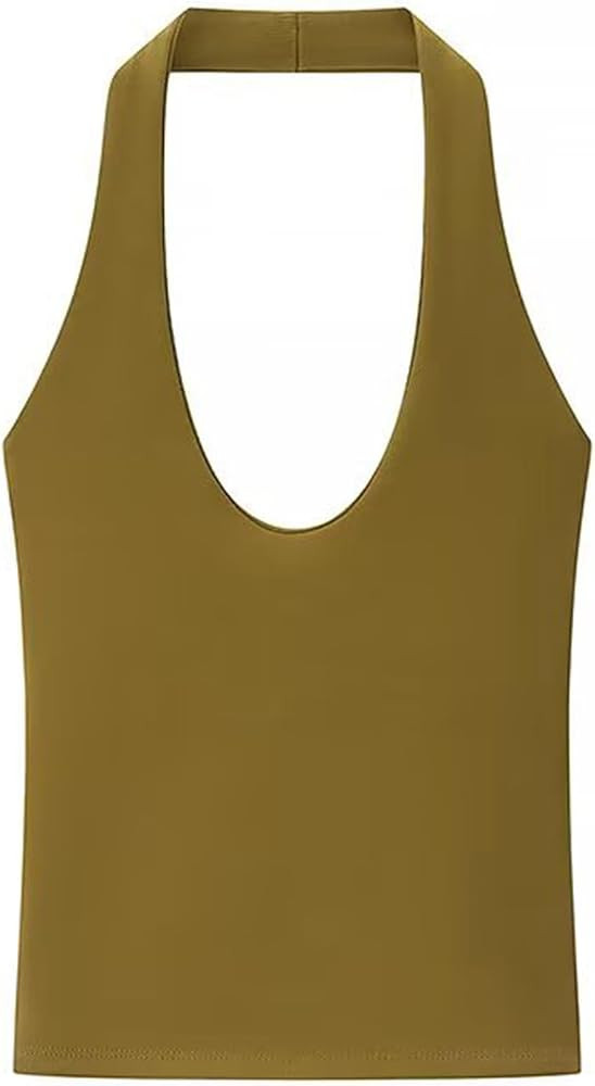 CORIRESHA Halter U Neck Sleeveless Tank Top Slim Fitted Basic Cami | Amazon (US)